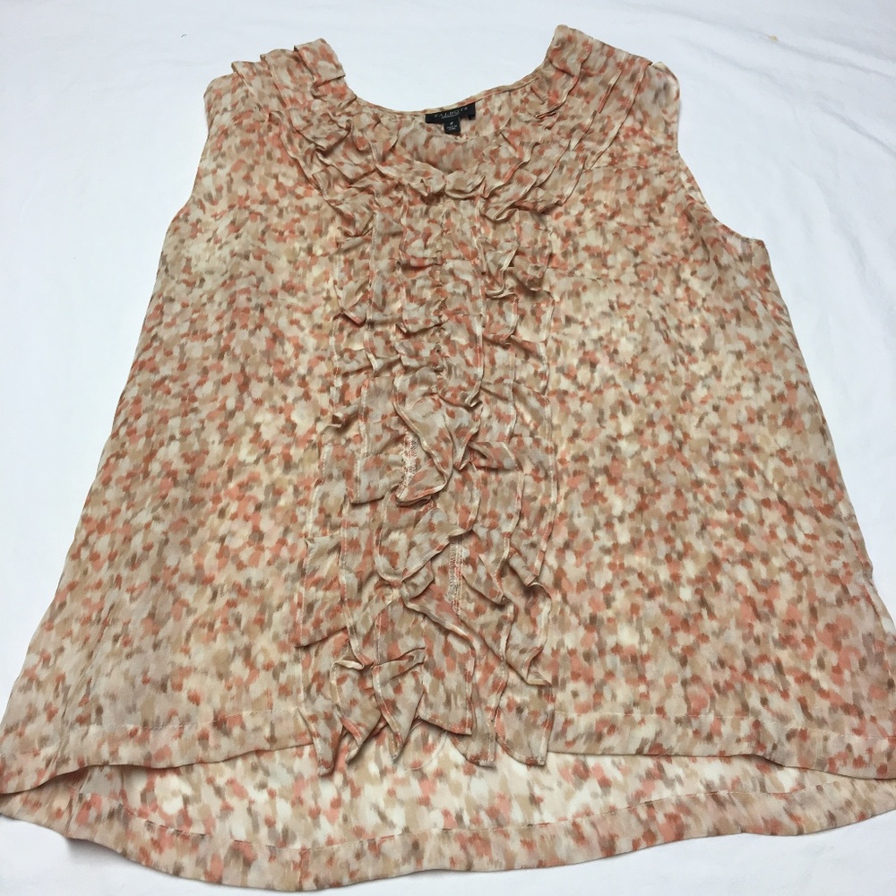 TALBOTS SHEER ORANGE RUFFLED 100% SILK BLOUSE